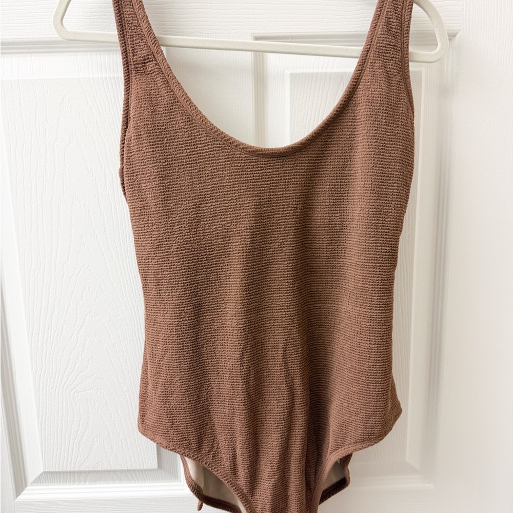 Kona Sol Ribbed Brown One-Piece Swimsuit